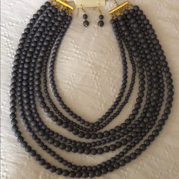 CHARCOAL Bead Strand Necklace & Earrings set - Picture 8 of 9